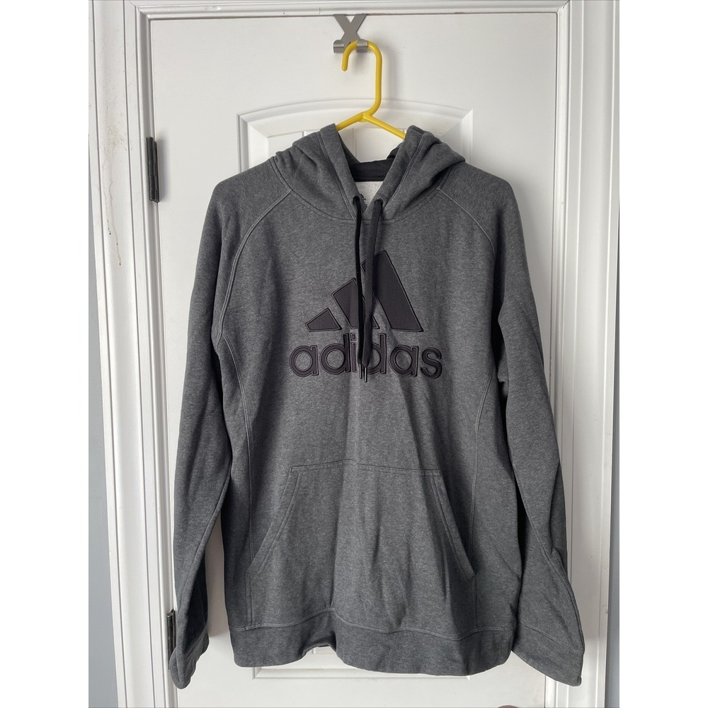 Adidas Big Logo Hoodie Pullover ClimaWarm Sweatshirt Black Gray Medium